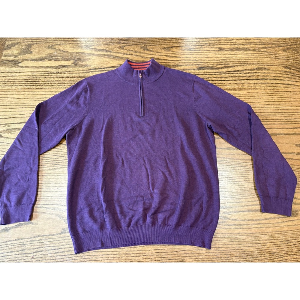 J.McLaughlin Mens Purple Cotton Modal Quarter Zip Pullover Sweater Large